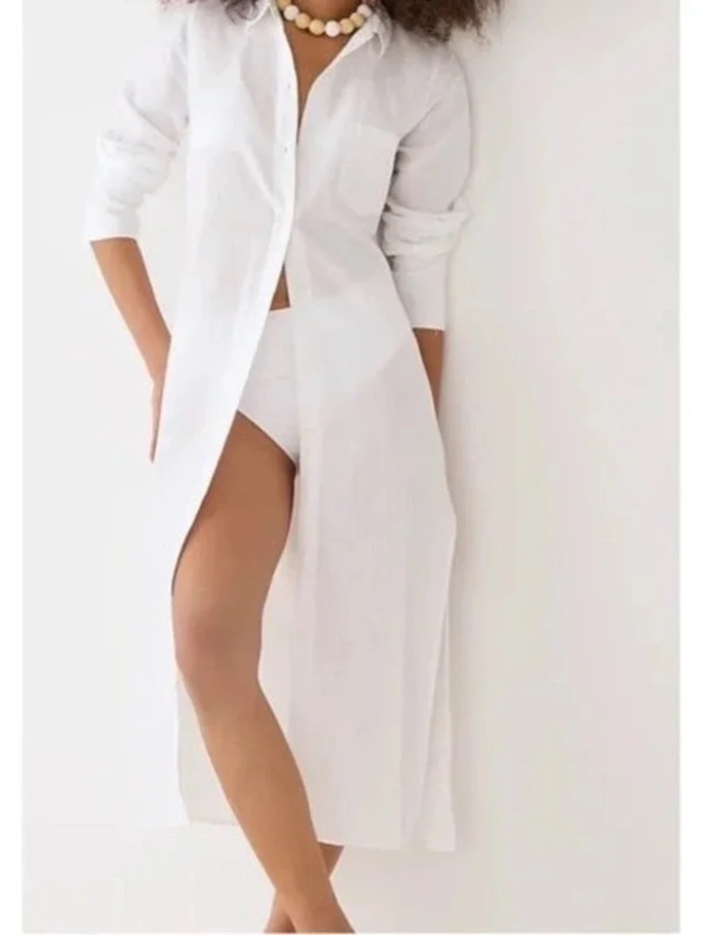 J. Crew Long Beach Shirt Dress in Airy Gauze White NWT Size S Runs Big